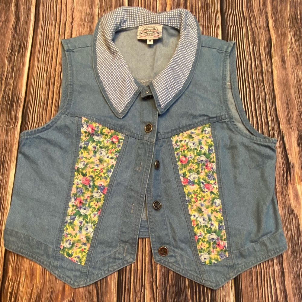 Vintage Floral Plaid Denim Style Vest. River Ridge Trading Co. Medium